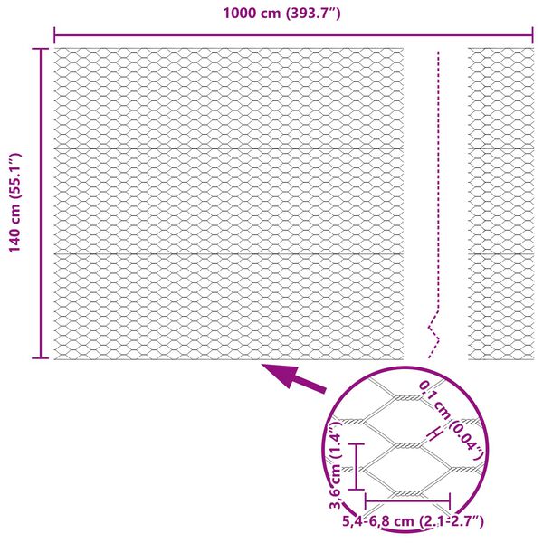 vidaXL Heksagoninė tvora Žalia 1.4 x 10 m Plienas