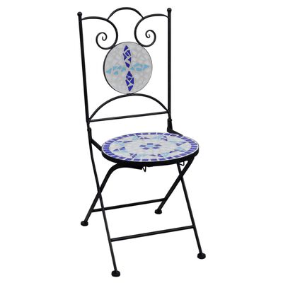 vidaXL Bistro baldų komplektas, 3d., mėlynas/baltas, mozaika, keramika