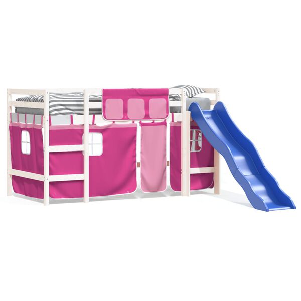 vidaXL Auk&scaron;ta vaiki&scaron;ka lova su užuolaidomis, rožinė, 80x200cm, pu&scaron;is