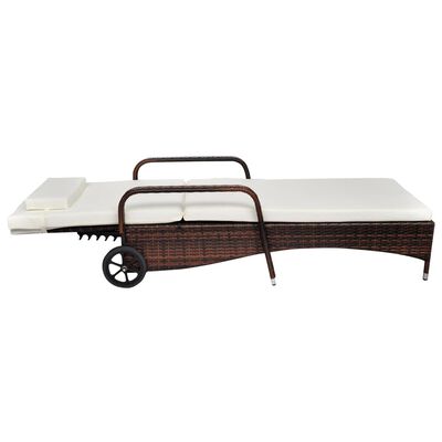vidaXL Lauko gultas su čiužiniu ir ratukais, poliratanas, rudas