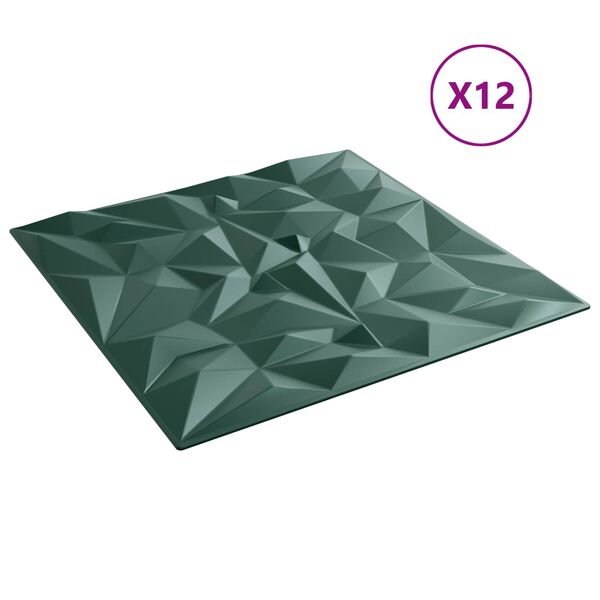 vidaXL Sienų plok&scaron;tės 12 pcs Amethyst Žalias 50 x 50 cm XPS Putplastis