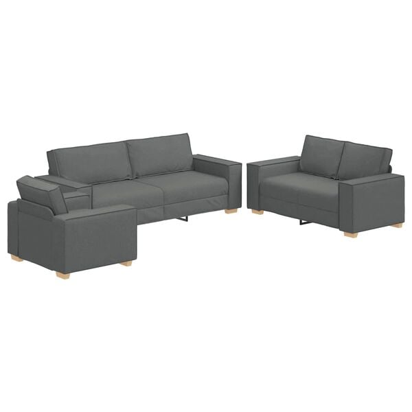 vidaXL Sofa 3 pcs Tamsiai pilka Lino mišinio audinys