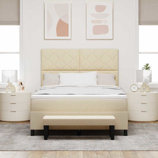 vidaXL Kiemas lova su čiužiniu Kreminė 160 x 200 cm audinys