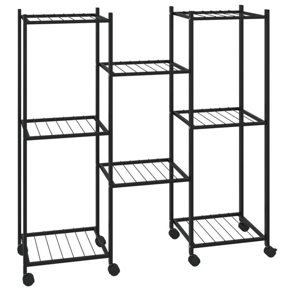 vidaXL Gėlių stovas su ratukais, juodas, 83x25x83,5cm, geležis