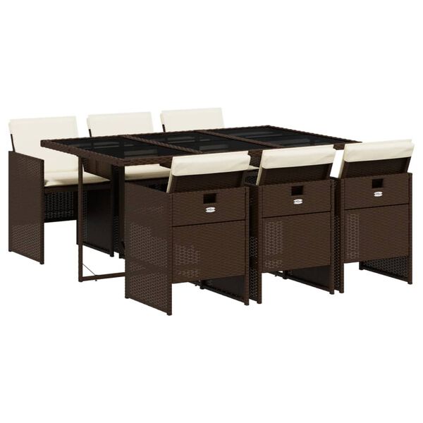 vidaXL Sodo komplektas su pagalvėlėmis, 7 dalių, rudas, poliratanas