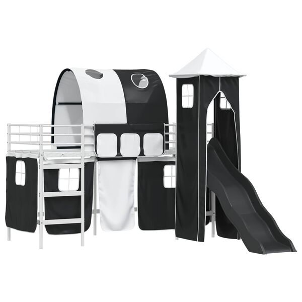 vidaXL Vaikų Lofto Lovos Rėmas Balta ir juoda 99,5 x 190 cm Metalas