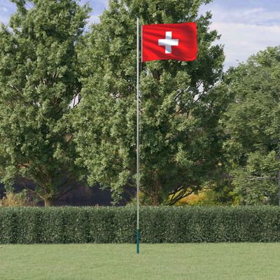 vidaXL Šveicarijos vėliava su stiebu, aliuminis, 6,23m