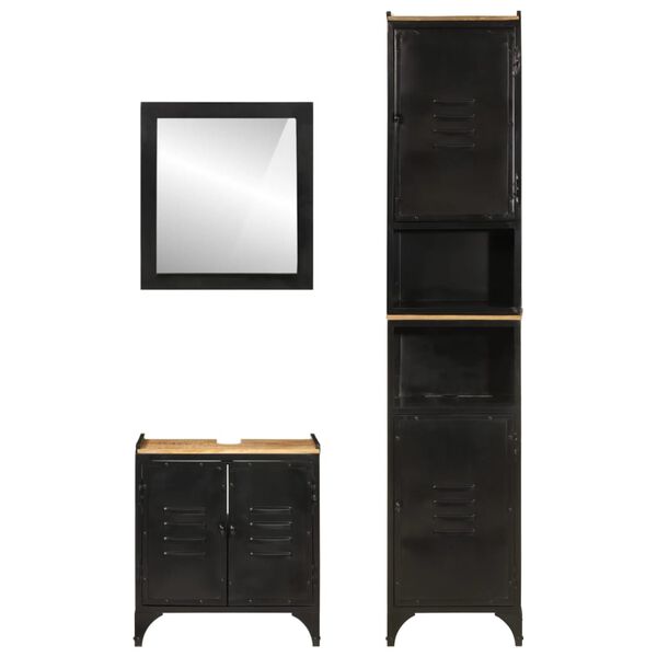 vidaXL Vonios baldų komplektas, 3 dalių, geležis ir mango masyvas