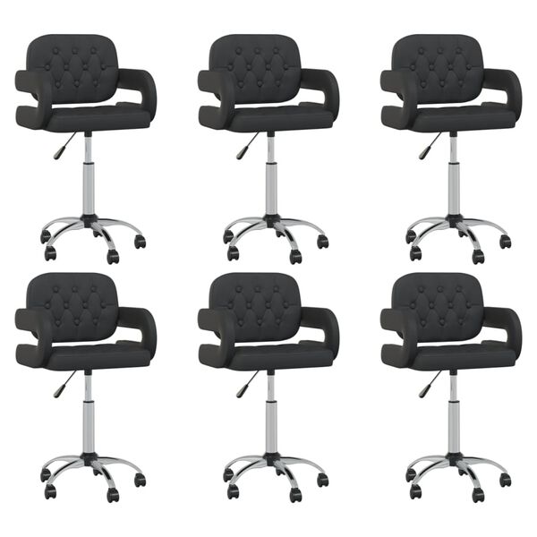 vidaXL Pasukamos valgomojo kėdės, 6vnt., juodos spalvos, dirbtinė oda