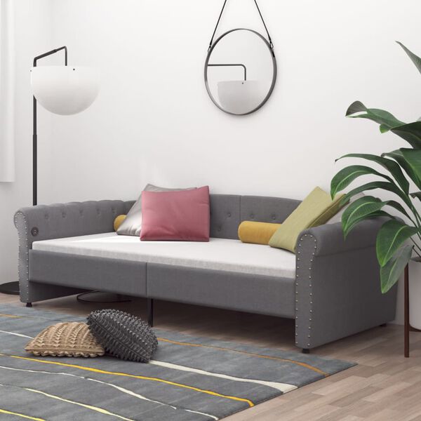 vidaXL Lova su čiužiniu ir USB i&scaron;vestimi, pilka, 90x200cm, audinys