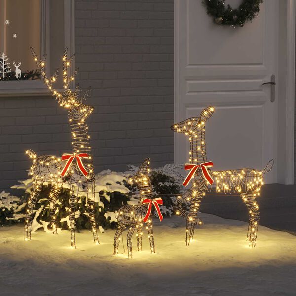 vidaXL Elnių šeima 3 pcs Šilta balta 67 x 26 x 127 cm Ratanas