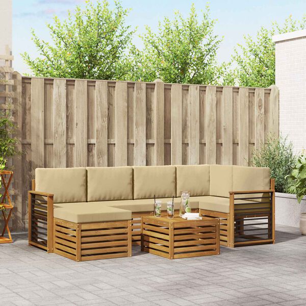 vidaXL Sekcijos sofų komplektas su pagalve 7 pcs Natūralus ir bežinis