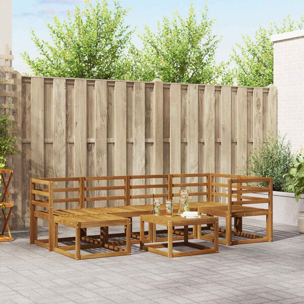 vidaXL Lauko sofos komplektas 7 pcs Natūrali ir &scaron;viesiai pilka