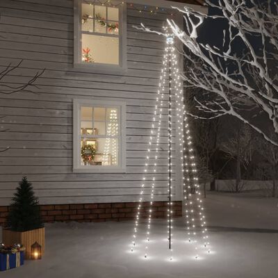 vidaXL Kalėdų eglutė su kuoliuku, šaltos baltos spalvos, 310LED, 300cm