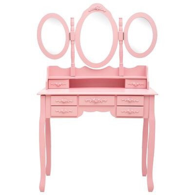 vidaXL Kosmetinis staliukas su kėdute ir 3 veidrodžiais, rožinis