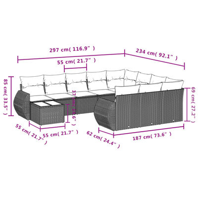 vidaXL Sodo komplektas su pagalvėlėmis, 11 dalių, juodas, poliratanas