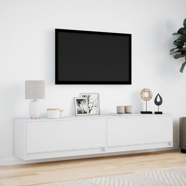 vidaXL Sieninė TV spintelė su LED lemputėmis, balta, 180x31x38cm