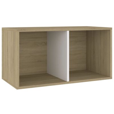vidaXL Dėžė vinilinėms plokštelėms, balta/ąžuolo, 71x34x36cm, mediena