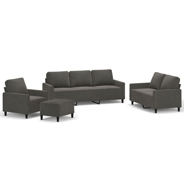 vidaXL Sofos komplektas su pagalvėlėmis, 4 dalių, pilkas, aksomas