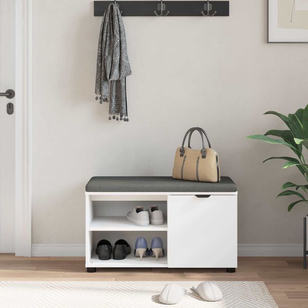 vidaXL Koridoriaus suolas su pagalve su lentyna Baltas 80 x 38 x 46 cm