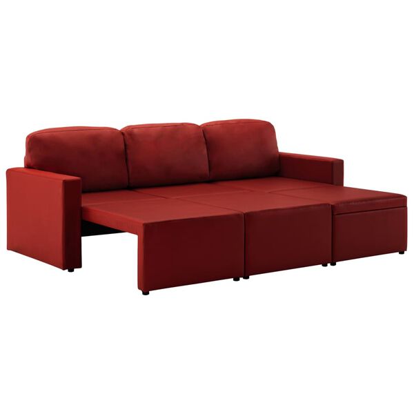 vidaXL Trivietė sofa-lova, raudonojo vyno, dirbtinė oda, modulinė