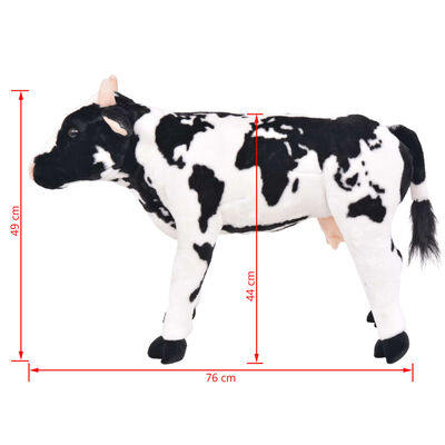 vidaXL Stovintis pliušinis žaislas karvė, juodas ir baltas, XXL