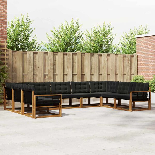 vidaXL Lauko sofos komplektas su pagalve 9 pcs Natūrali ir juoda