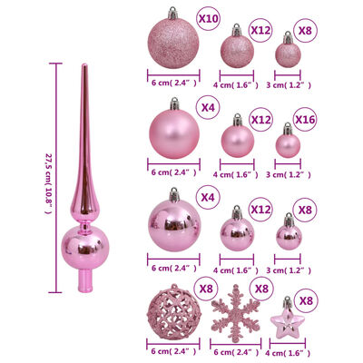 vidaXL Kalėdinių žaisliukų rinkinys, 111vnt., rožiniai, polistirenas