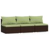 vidaXL Trivietė sofa su pagalvėlėmis, rudos spalvos, poliratanas