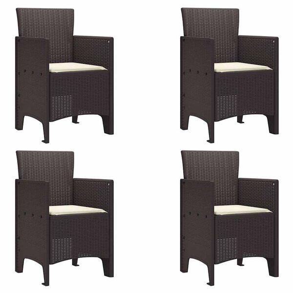 vidaXL Sodo Kėdė su pagalve 4 pcs Ruda 53 x 49 x 85 cm Polipropilenas