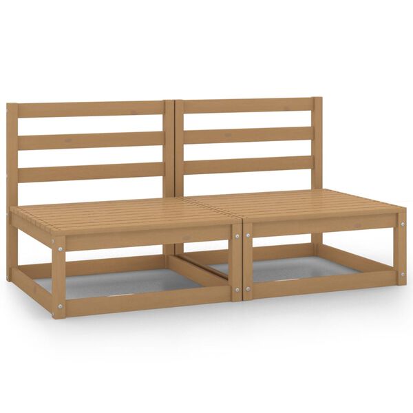 vidaXL Vidurinės sodo sofos dalys, 2vnt., rudos, pušies masyvas