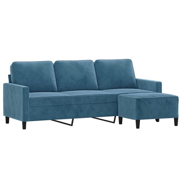 vidaXL Trivietė sofa su pakoja, mėlynos spalvos, 180cm, aksomas
