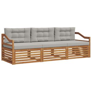 vidaXL Lauko sofos komplektas 3 pcs Natūrali ir &scaron;viesiai pilka