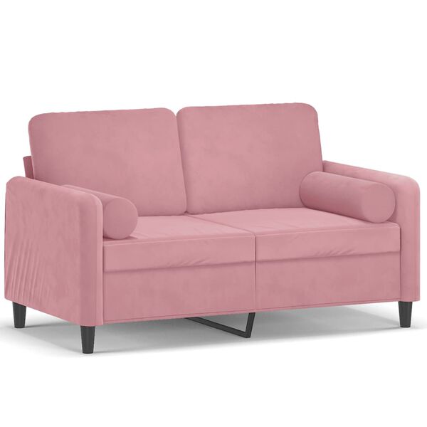 vidaXL Dvivietė sofa su pagalvėlėmis, rožinės spalvos, 120cm, aksomas