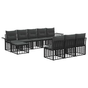vidaXL Lauko sofos komplektas 9 pcs Juoda ir tamsiai pilka Poliesteris