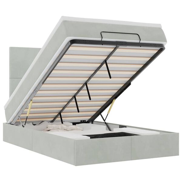 vidaXL Osmanų lovos rėmas su čiužiniais, pilkas, 120x190 cm, aksomas