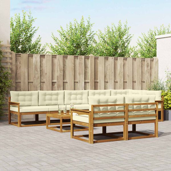 vidaXL Lauko sofos komplektas su pagalve 9 pcs Natūralus ir grietinėlė