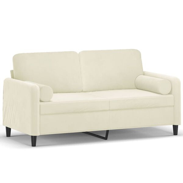 vidaXL Dvivietė sofa su pagalvėlėmis, kreminės spalvos, 140cm, aksomas