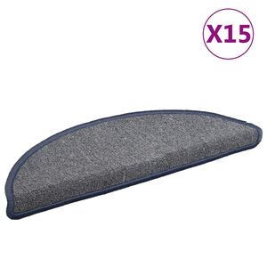 vidaXL Laiptų kilimėliai, 15 vnt., 56x17x3 cm, &scaron;viesiai pilki ir mėlyni, pusapvaliai