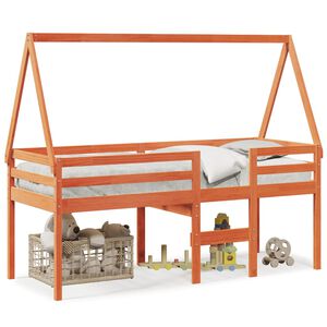 vidaXL Aukšta lova su stogu, vaško ruda, 90x200cm, pušies masyvas