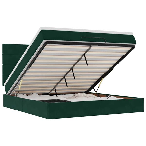 vidaXL Osmanų lovos rėmas su čiužiniais, žalias, 160x200cm, aksomas