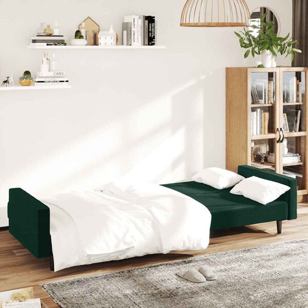 vidaXL Dvivietė sofa-lova, tamsiai žalios spalvos, aksomas