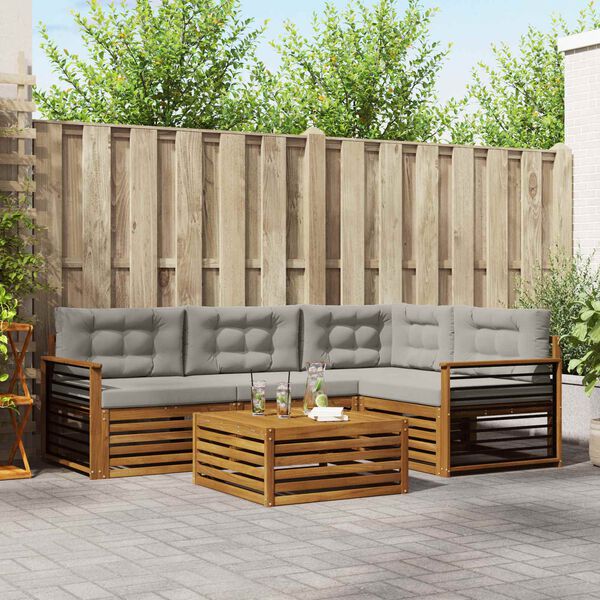 vidaXL Lauko sofos komplektas 5 pcs Natūrali ir &scaron;viesiai pilka