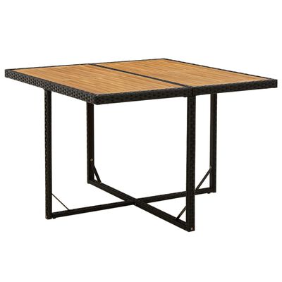 vidaXL Sodo stalas, juodas, 109x107x74cm, poliratanas ir akacija