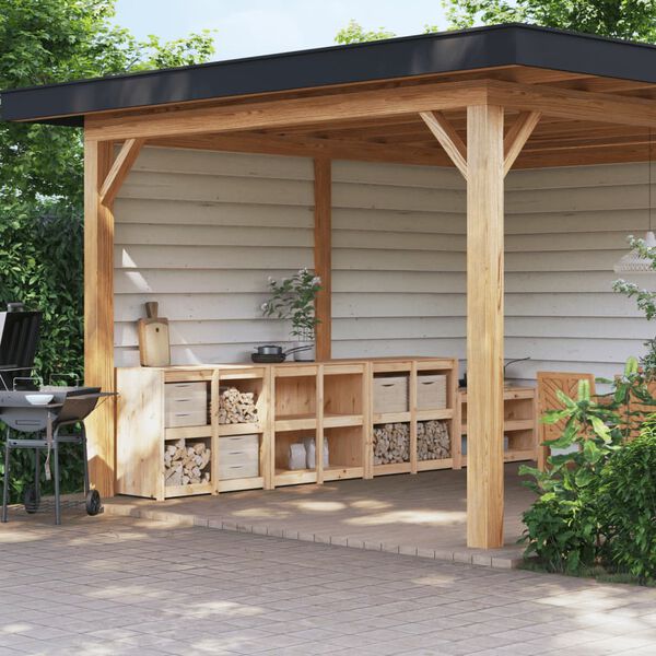 vidaXL Lauko virtuvės spintelės, 3vnt., pu&scaron;ies medienos masyvas