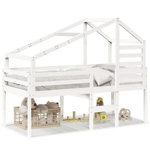 vidaXL Auk&scaron;ta lova su stogu, balta, 80x200cm, pu&scaron;ies medienos masyvas