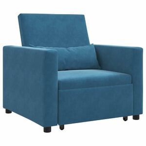 vidaXL I&scaron;traukiamas sofa-lova vienvietis su ratais Mėlyna Aksomas
