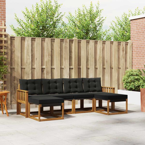 vidaXL Lauko sofos komplektas su pagalve 6 pcs Natūrali ir juoda