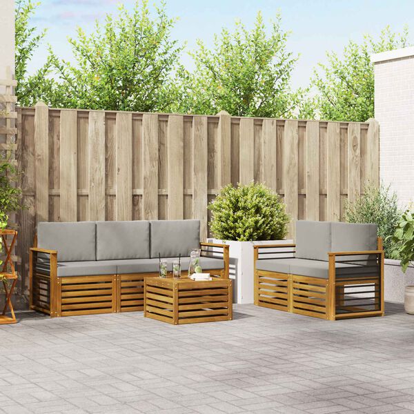 vidaXL Sofų komplektai su pagalve 6 pcs Natūrali ir &scaron;viesiai pilka