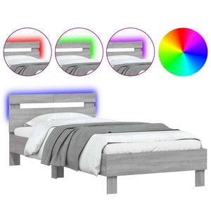 vidaXL Lovos rėmas su galvūgaliu ir LED lemputėmis, pilkas, 100x200cm